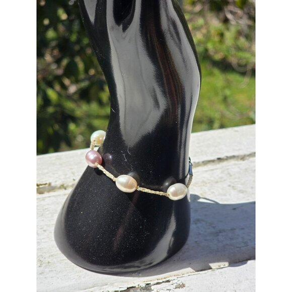 925 Sterling Silver Baroque Pearl Bracelet 6.5" - Picture 10 of 13